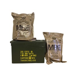 2 Complete MREs (Meals-Ready-to-Eat) Genuine USGI w/Complementary Grade 1 30 Cal ammo can (All Random MREs)