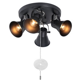SEEBLEN 4-Light Industrial Track Lighting with Pull Chain On/Off Switch, Adjustable Round Kitchen Ceiling Light, Morden Black Flush Mount Directional Light for Kitchen, Hallway, Dining Room.