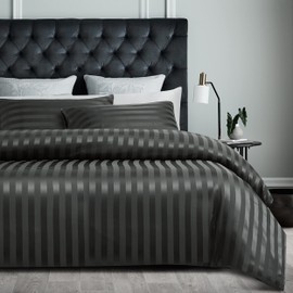 Damier Satin Bed Linen 135 x 200 cm Grey Silky Shiny Striped Bed Linen Set High-Quality Luxury Gloss Satin Duvet Cover with Concealed Zip - 135 x 200 cm + 80 x 80 cm