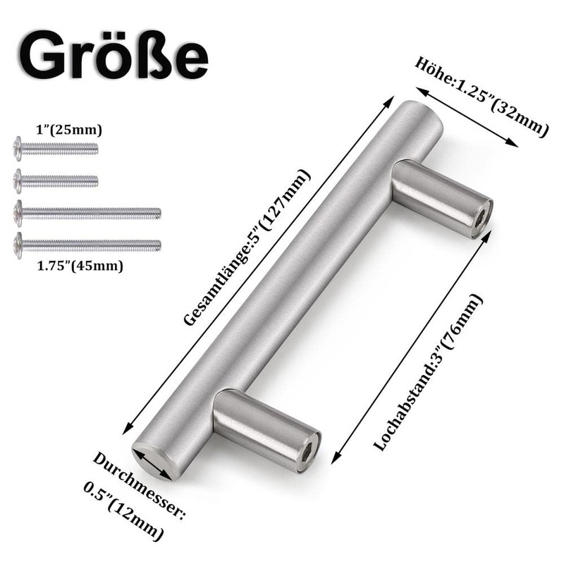 Probrico Kitchen Handles 76 mm Pack of 20 Stainless Steel