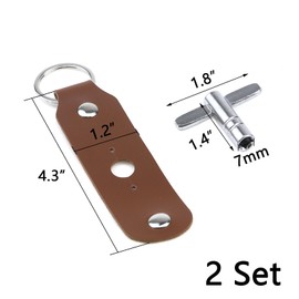 Dnyta 2 Pack T-Shaped Drum Tuning Key with Leather Key Chain Drum Adjusting Accessory Wrench Drum Kit Universal Tool-Brown