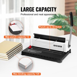 Happybuy Coil Spiral Binding Machine, Manual Book Creator with 34-Holes, Binds 120 Sheets, Adjustable 3/16" - 9/16" Coil Spines for Letter, A4, and A5 Sizes