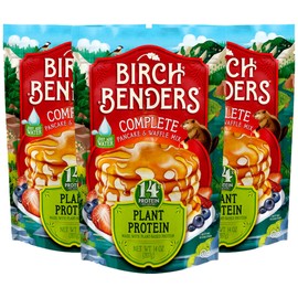 Birch Benders Plant Protein Pancake & Waffle Mix, Vegan, 14 g Plant-Based Protein, Whole Grains, Just Add Water, 14 oz (Pack of 3)