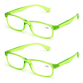 V.W.E. 2 Pairs Casual Rectangular Reading Glasses - Stylish Simple Readers Magnification Transparent Blue Red Clear (2 Green, 2.50)