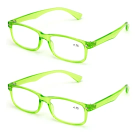V.W.E. 2 Pairs Casual Rectangular Reading Glasses - Stylish Simple Readers Magnification Transparent Blue Red Clear (2 Green, 2.50)