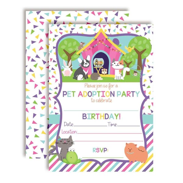 Plush Stuffed Animal Adoption Themed Birthday Party Invitations for Kids, 20 5"x7" Fill In Cards with Twenty White Envelopes by AmandaCreation