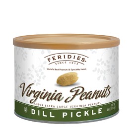 FERIDIES - Dill Pickle Seasoned Virginia Peanuts, 18 Ounce Tin of Gourmet Zesty Extra Large Dill Pickle Nuts
