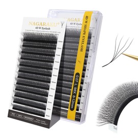 NAGARAKU W Shape Eyelash Extension 4D VolumeCluster Premade Fans Eye Lashes Faux Mink Matte Black Easy Fanning False Eyelashes (0.07mm L Curl 8-12mm Mix)