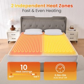 WOOMER Electric Mattress Pad King Size, Dual Control Heated Mattress Pad with 10 Heat Setting Auto Shut Off Timer, Deep Pocket Bed Warmer, ETL Certified, Machine Washable, 78" x 80", White