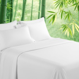 LBRO2M Cooling Bed Sheet 100% Viscose Derived from Bamboo Sheet Set Queen Size 6 Piece,16" Deep Pocket, 1800 TC Sheet Super Soft Silky Smooth,Breathable Cool (Queen White)