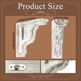 DoubleFill 2 Pcs Wood Corbels for Shelves Wood Corbels Trim Molding Decorative Shelf Brackets Vintage White Shabby Rustic Shelf Farmhouse Decor 6 H X1.7 W for Kitchen Cabinet Bookshelves Shelving