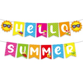 YQUQWN, Hello Summer Banner - No DIY, Summer Banner for Summer Party Decorations, Hello Summer Sun Signs for Birthday Beach Pool Decorations, Tropical Party Decorations, Summer Party Supplies