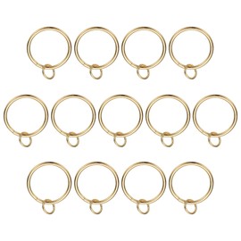 PATIKIL 14 Pcs Curtain Rings with Eyelets, 1.5" ID Glide Smoothly Metal Drapery Ring Fit Up to 1 1/4" Curtain Rod, Light Gold