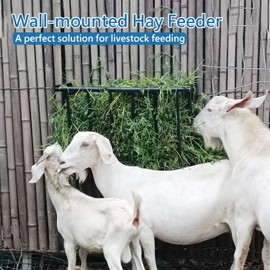BUYYAH Wall Mount Hay Rack, 40'' Long Livestock Hay Feeder with 25 Gallon Capacity, Carbon Steel Hay Feeder for Sheep, Goats, Horses, Indoor Outdoor Uses