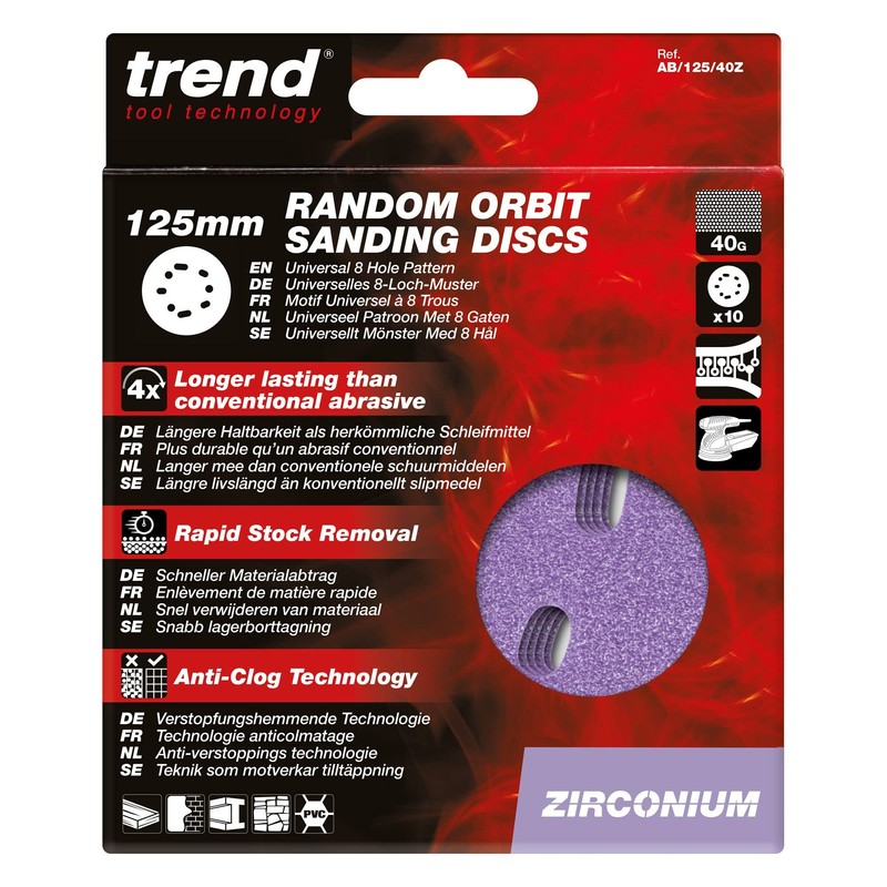 Trend Zirconium 125mm Random Orbit 40 Grit Abrasive Sanding Discs,