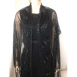 Black Sequin Beaded Shawl Flower Wedding Party Gift Evening Wrap/Wedding/New Year Eve/Formal Event/