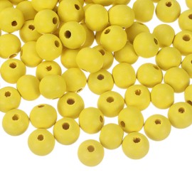 QUARKZMAN Pack of 100 12 mm Colourful Natural Wood Beads, Large Round Colourful Wooden Spacer Beads for DIY Crafts, Jewellery Making Bracelets (Yellow)