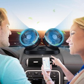 Portable Car Fan | Adjustable Double Head Car Electric Fan | 360 Degree Rotation Silent Air Circulator with 3 Wind Speeds for Trucks Home Workplace