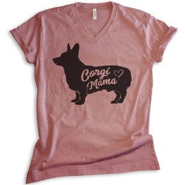 EVERTREE CLOTHING Corgi Mama V-Neck T-Shirt, Unisex Women's V-Neck Shirt, Corgi Owner, Best Dog Mom Gift, Heather Mauve, Medium
