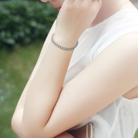 JewelryWe Exquisite Tennis Bracelet Sparkling Cubic Zirconia Stainless Steel Link Chain Bracelet for Women Girls