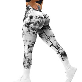 MOHUACHI Tie Dye Seamless Leggings for Women High Waist Yoga Pants, Scrunch Butt Lifting Workout Tights (Tie Dye Black White, XLarge)
