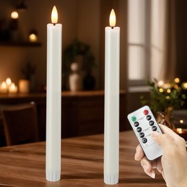 SEHNSY White Flameless Taper Candles with Remote and Timer, 10.1" Battery Operated LED Flickering Candlesticks, Minimalist Plastic Design for Modern Home and Christmas Decor, 2 Pack