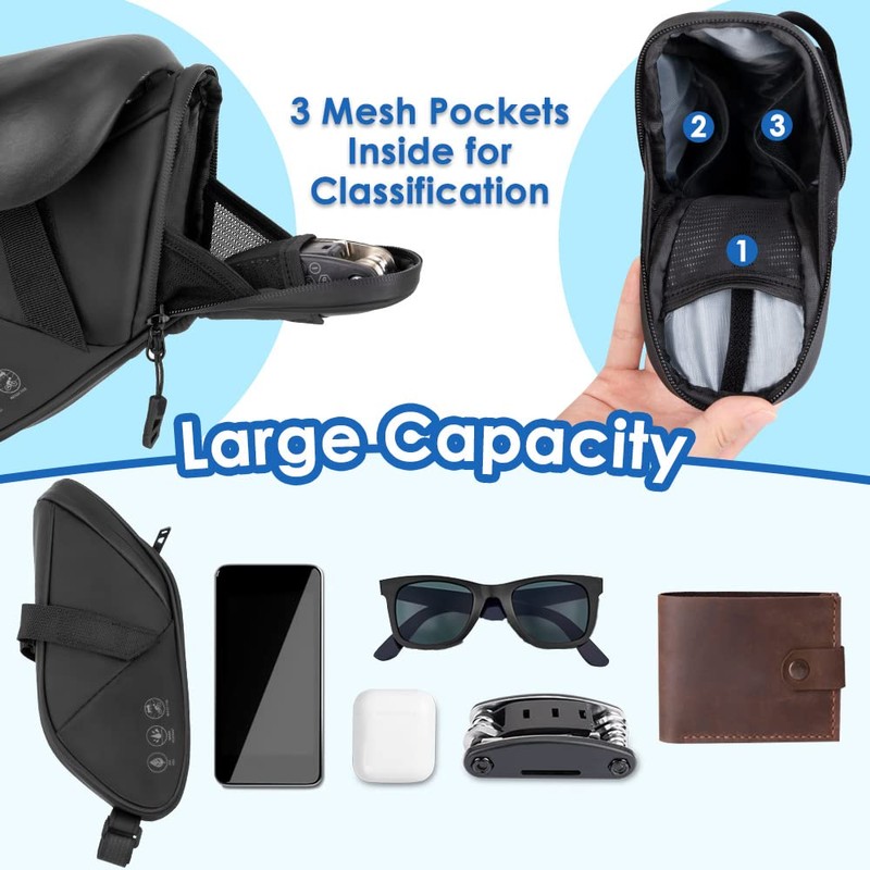 WOTOW Reflective Bike Saddle Bag, Waterproof Under Seat Bicycle Pack