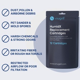 Snugell AirMini HumidX – 12-Pack Replacement Cartridges – Designed for ResMed AirMini CPAP Machines – Compatible with AirFit & AirTouch F20 Full-Face Masks – Enhances Humidity for Improved Comfort