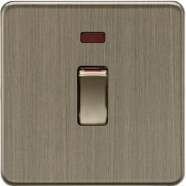 Knightsbridge 45A 1G DP switch with neon - Antique Brass