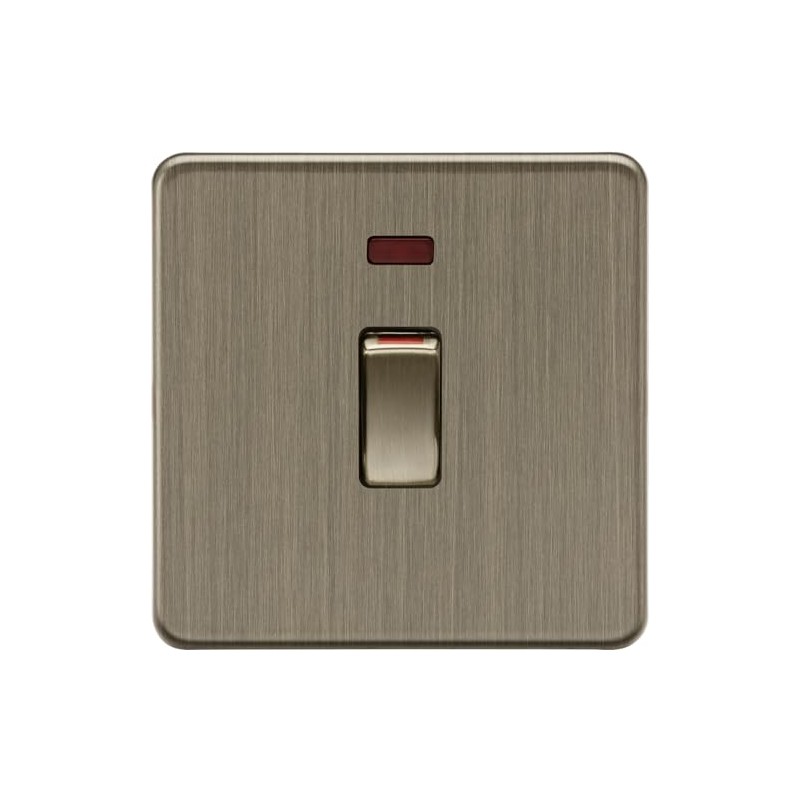 Knightsbridge 45A 1G DP switch with neon - Antique Brass