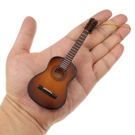 Dselvgvu String Miniature Guitar Hanging Ornament Mini Music Instrument Replica Holiday Tree Christmas Ornament (5.12" Classic Guitar: Brown)