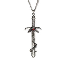 Real Metal Gothic Rose on Thorns Surrounding Sword Medieval Renaissance Pendant Necklace