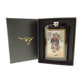 Scottish Piper Design 8oz Hip Flask for Men | Stainless Steel | Camping | Heritage Accessory | Christmas, New Year, Winter Scottish Gift Box Set