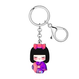 DALANE Acrylic Anime Japanese Kimono Kokeshi Doll Keychain Car Keys Wallet Keyring Chains for Women Girls Gifts Accessories (Purple)
