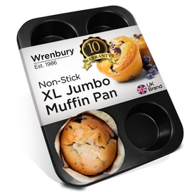 Wrenbury Jumbo Muffin Pan 6 Cup - Nonstick XL Deep Muffin Pan for Baking 3.75" Cup - Big Cup Tin - Oversized Extra Large Cupcake Mold - Dishwasher Safe - PTFE Free