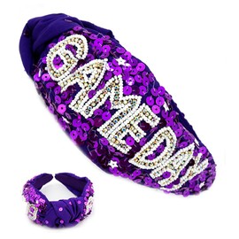 Miracle Collection Game Day Classic Cross Knotted Headband for Women and Girls. (PUWT-SEQUINS)