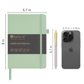 A5 Notebook and Pen Set, Hardcover Lined Journal with Pen, 160 Pages 100gsm Thick Ruled Paper for Women Men Work Business School or Home Writing, 5.7'' x 8'' (Light Green)