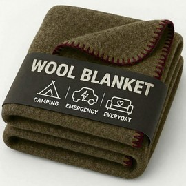 Wool Camping Blanket – 70% Wool Heavy-Duty Military Style Throw, Warm & Washable, Fire Retardant Cover for Emergency, Survival & Outdoor Use – Perfect for Camping, Car, Home & Hiking, Olive 62x84