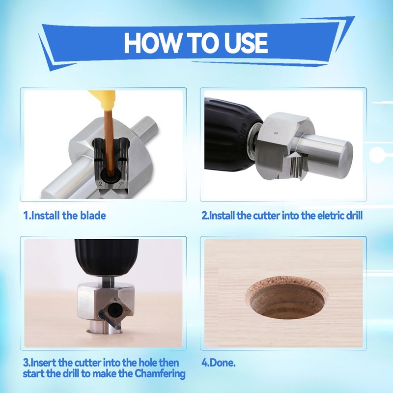 20mm Bench Dog Hole Chamfer Reamer Tool,Woodworking Workbench Dog Hole