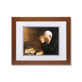 Art Prints Inc Daily Bread Man Praying at Table Grace Religious W/G Matted Picture Honey Framed