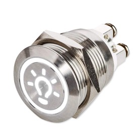 LED Push Button - Light Symbol - Diameter 19 mm - Flat Button - Screw Contacts - Waterproof Dustproof IP67 - AC/DC (White)