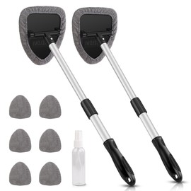 AstroAI Windshield Cleaning Tool, Car Window Cleaner Windshield Cleaner with 8 Reusable and Washable Microfiber Pads and Extendable Handle Auto Inside Glass Wiper Kit, Gray, 2 Pack