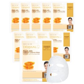 DERMAL Mascarillas Faciales Coreanas De Jalea Real Y Colágeno (Paquete De 10) - Hidratación Intensiva Para Aliviar El Estrés Y Mejorar La Elasticidad 