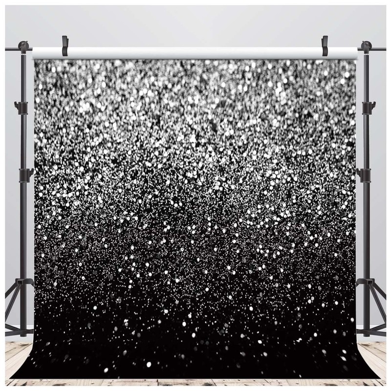 AIIKES 10x10FT Black and Silver Backdrop Silver Flash Backdrop Silver