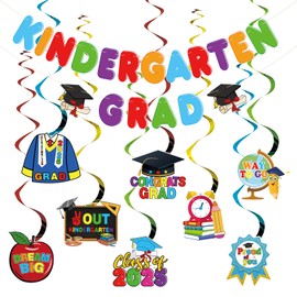 Arosche - Decoración de graduación de jardín de infantes, pancartas colgantes premontadas 2025 para jardín de infantes, guirnaldas, remolinos para decoración de fiesta de graduación para manto, porche