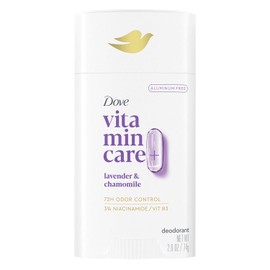 Dove Vitamincare+ Desodorante Libre de Aluminio En Barra Lavanda y Manzanilla para 72H Protección Contra Olores, Desodorante Transpirable para Mujeres 2.6 Oz