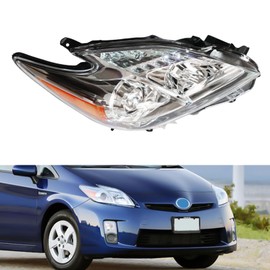 Carlaihu For 2010 2011 Toyota Prius Halogen Right Headlight Headlamp Assembly w/o LED DRL w/o Ballast Passenger Side Chrome Housing Replaces 8113047211