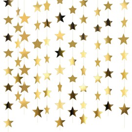 Gold Glitte Star Garland Hanging Decorations, Gold Star Paper Banner Decorations,13 Feet, Gold Star Bunting Banner for Birthday, Wedding, Christmas Party