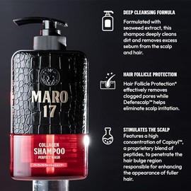 MARO17 Champú de colágeno #1 de Japón, lavado perfecto, champú para hombre para crecimiento y volumen del cabello, limpia la suciedad y el sebo innece