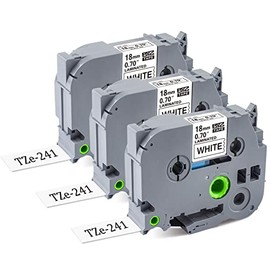 3Pack TZ Tape 18mm 0.7 Laminated White, Compatible for Brother P Touch TZe-241 TZe241 3/4 Inch Label Maker Tape Black on White Work for Brother PTD400AD PTD600 PTD400 PT-D450, 26.2 Feet(8m)